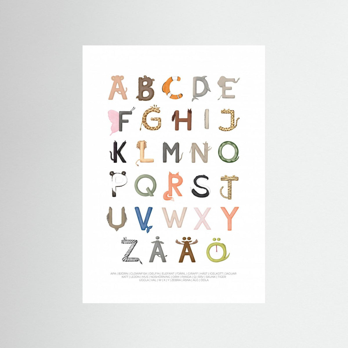 Poster: Djurbokstäver (Swedish) by Aminah Eleonora