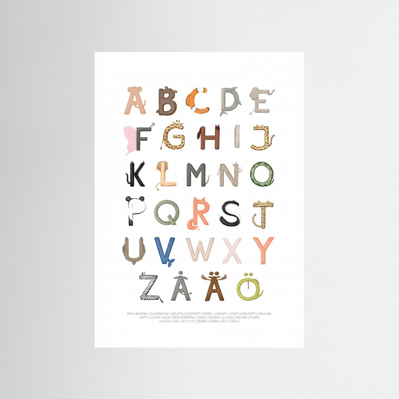 Poster: Djurbokstäver (Swedish) by Aminah Eleonora